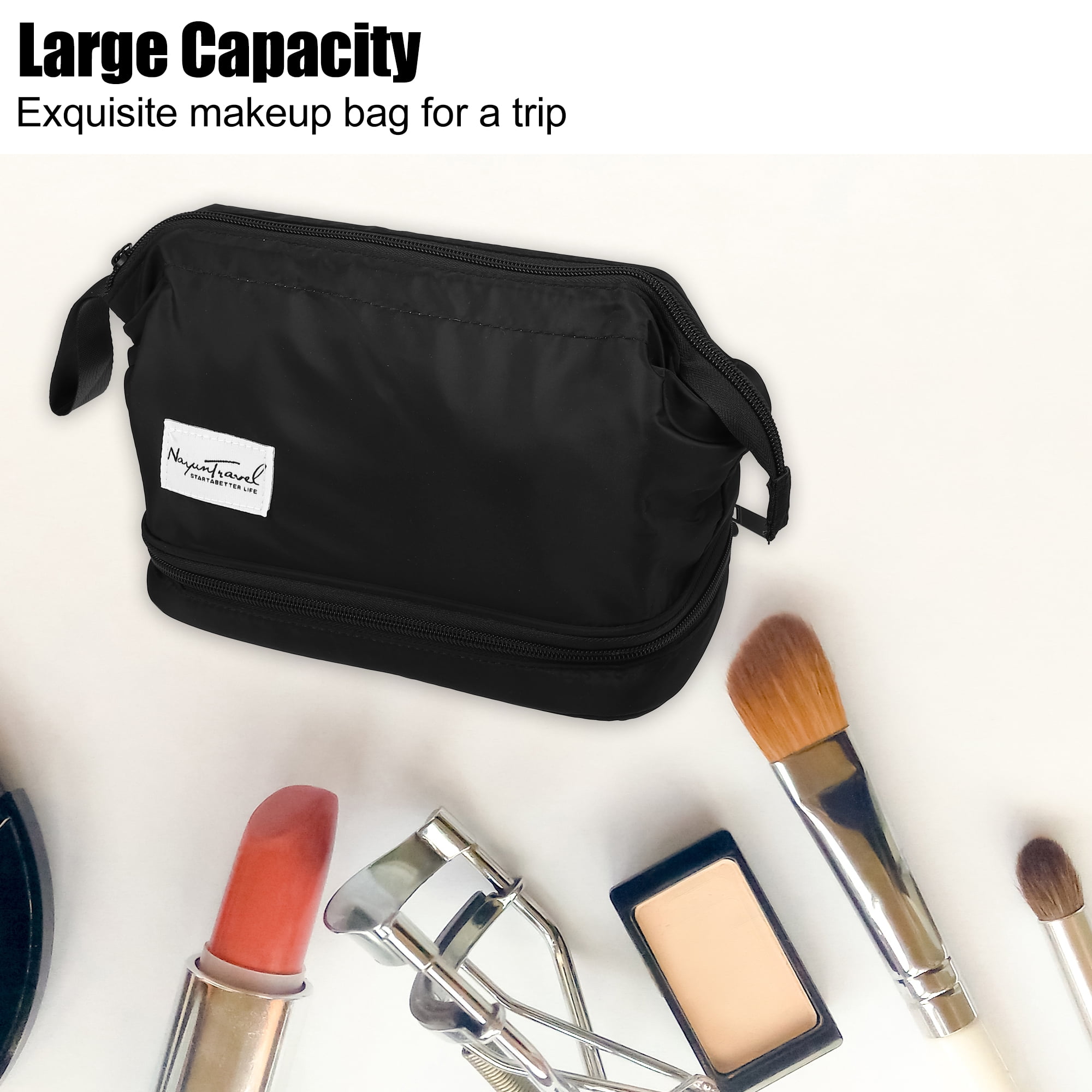 Unique Bargains Floral Makeup Bag Zipper Flower Cosmetic Pouch Black