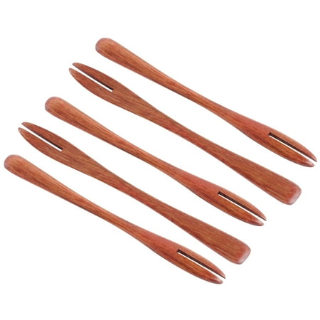 

5pcs Two Tooth Wooden Forks Eco-friendly Fruit Fork Salad Forks Dessert Picks for Kids Adult