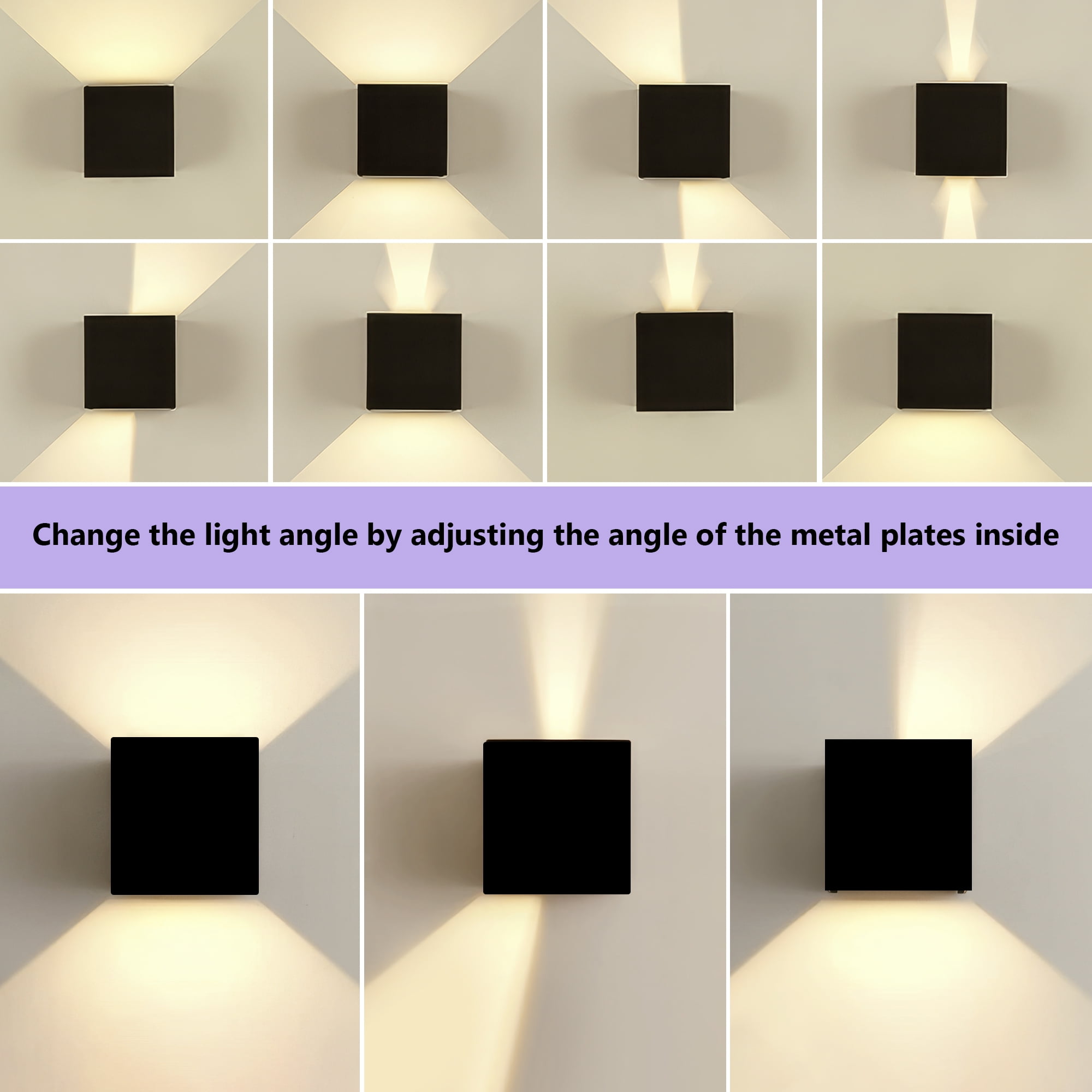 GCGAFUL 2 Pack Outdoor Wall Lantern, 4'' Matte Black Aluminum Up And Down Square LED Outdoor Wall Sconce with Adjustable Light Beam，IP65 Waterproof