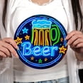 thumbnail image 4 of HELLOYOUNG LED Neon Beer Sign Wall Art for Bar, 8 Inch Round Metal Pub Decor with Colorful Mug and Stars for Home Tavern, 4 of 6