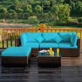 thumbnail image 1 of Gymax 5PCS Rattan Patio Conversation Set Outdoor Furniture Set w/ Ottoman Turquoise Cushion, 1 of 10