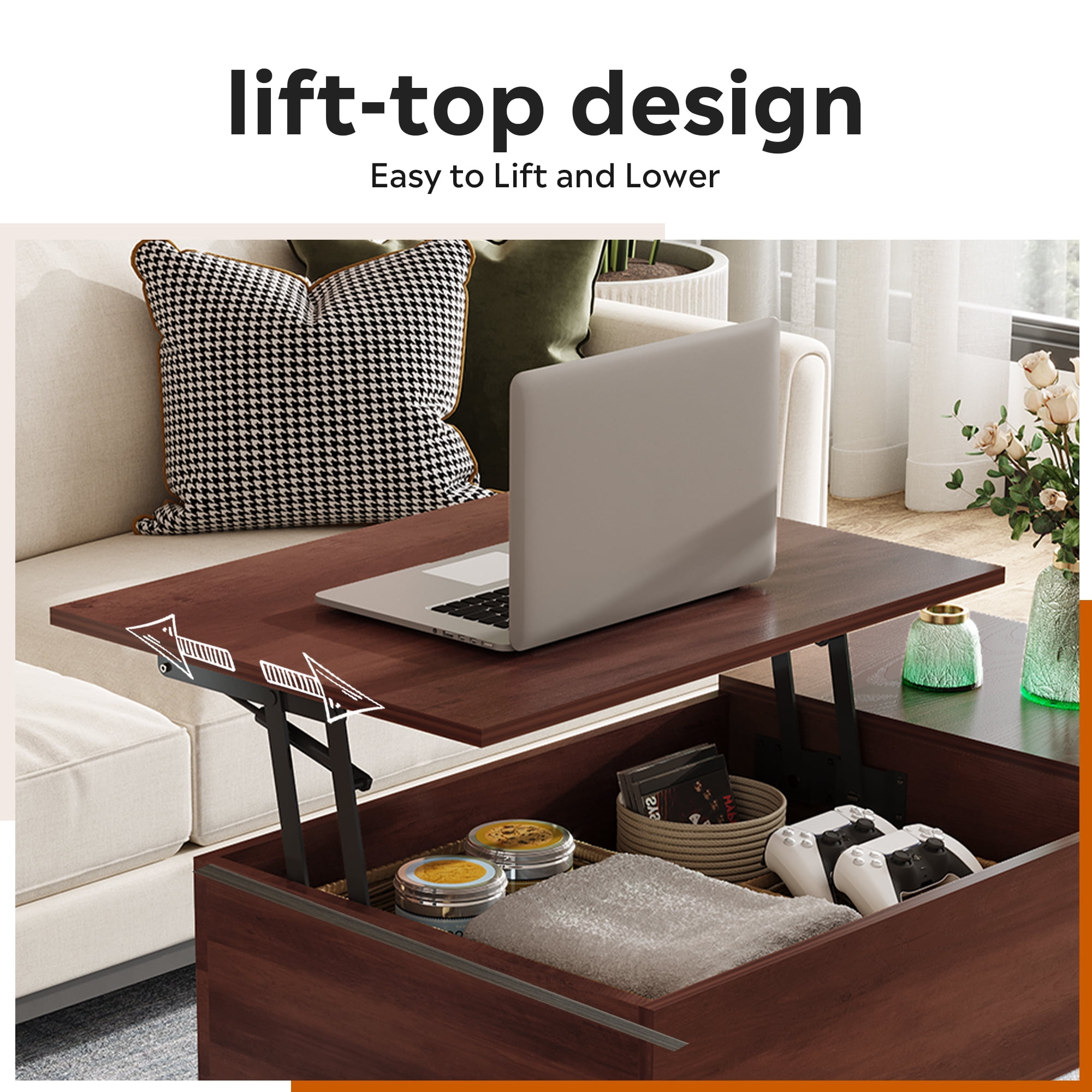 GALAXHERO Coffee Table with Removable Storage Shelves Lift Top Small Coffee Table for Living Room Espresso