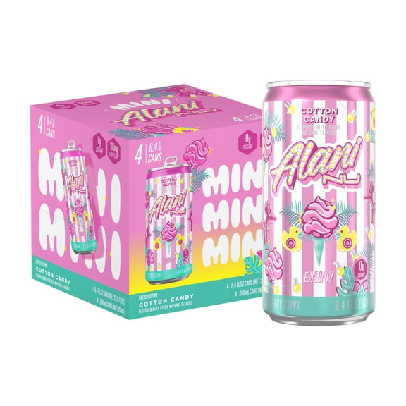 Alani Nu Mini Cotton Candy, Energy Drink Cans 8.4 fl oz (4 Pack)