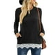 thumbnail image 1 of Mujeres de manga larga Pullover Top cuello redondo encaje dobladillo bolsillos laterales Casual mujeres con estilo sudadera negro L, 1 of 6