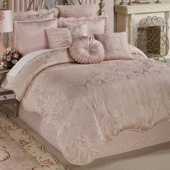 Romantic Princess Blush Oversized Jacquard Woven Scrollwork Comforter Set King