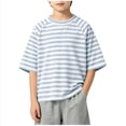 thumbnail image 2 of Asxite Toddler Tshirt Striped Short Sleeve Crew Neck Loose Breathable Casual Summer Tops 9M-8Y, 2 of 6