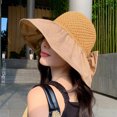 thumbnail image 2 of CSChome Sun Hat Ruffle Wide Brim Hat Knitting Empty Dome Bowknot Decor Embossing Process Women Patchwork Color Travel Bucket Hat Fashion, 2 of 6