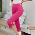 thumbnail image 6 of YgkuHd Women's Summer High Waisted Solid Color Capris Matching Slim Fitting Yoga Gym Pants Leggings Hot Pink_S, 6 of 10