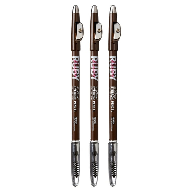 Ruby Kisses GoBrow lápiz de cejas afilable de larga duración lápiz de madera para cejas de aspecto natural, paquete de 3 (marrón medio)