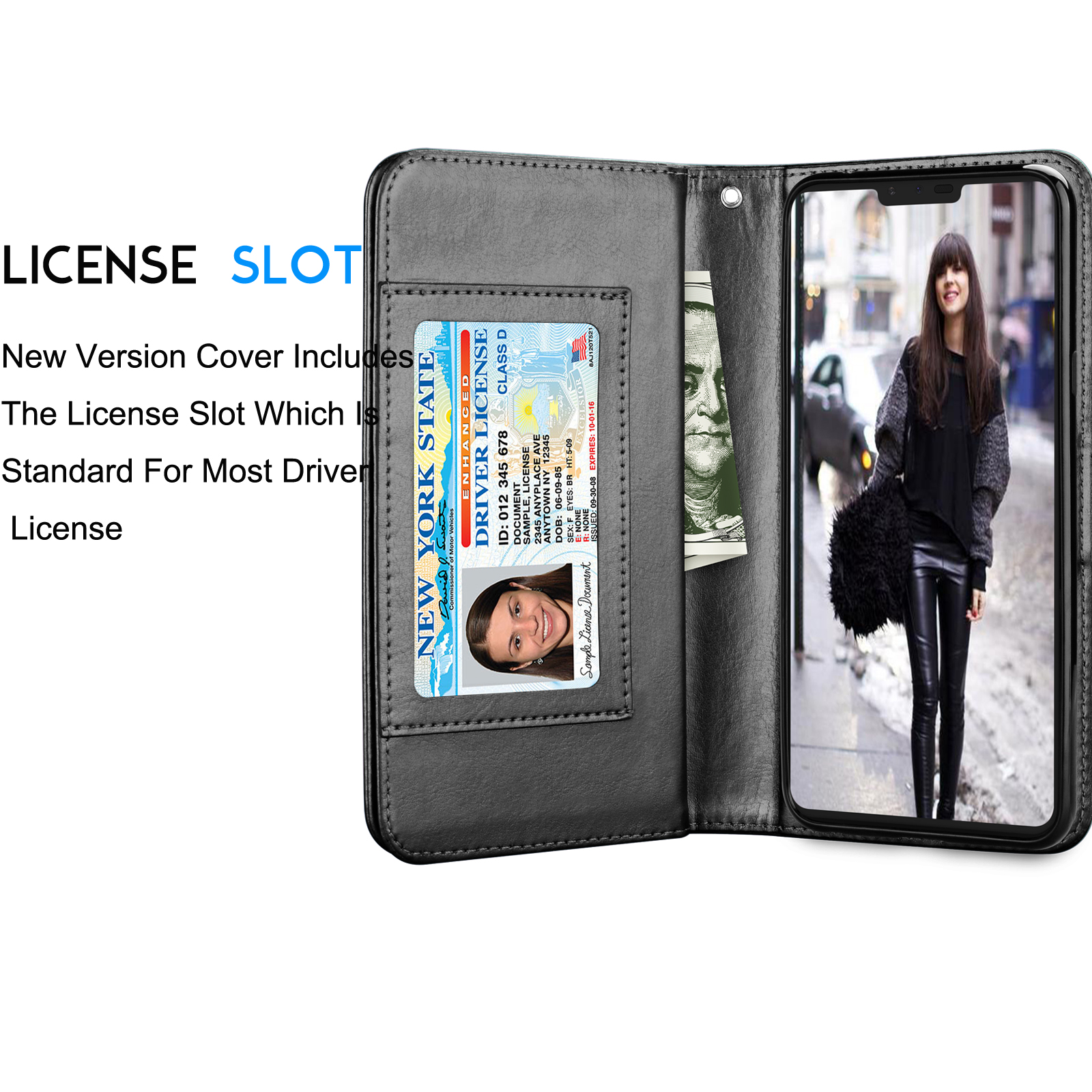 LG V40 Case, LG V40 ThinQ Wallet Case, LG V40 Carrying Case, Tekcoo Luxury ID Cash Credit Card Slots Holder PU Leather Folio Flip Cover Cases [Detachable Magnetic Hard Case] Kickstand - Black - image 5 of 6