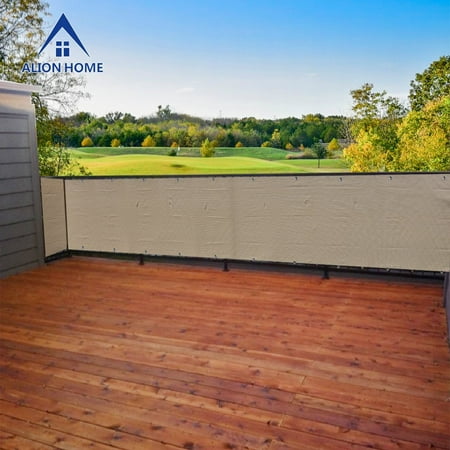 Detached Backyard Decks Alion Home Banha Beige Elegant Privacy Screen Windscreen Mesh For Backyard Deck, Patio, Balcony, Fence, Pool, Porch, Railing 4' x 16' ()