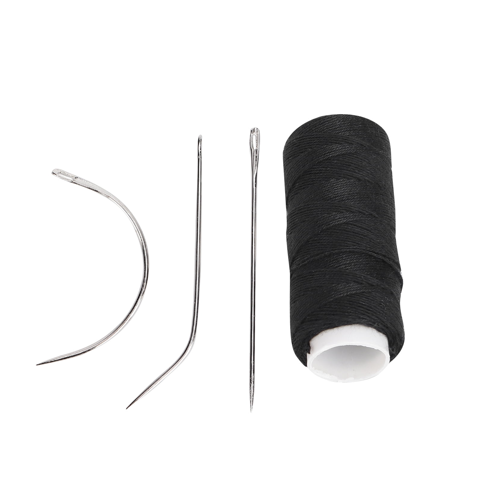 EOTVIA Weaving Needle Combo Deal Black Thread with 3pcs Needle for Making Sewing  Hair Weft Hair Weave Extension, C J Shape Curved Needle 