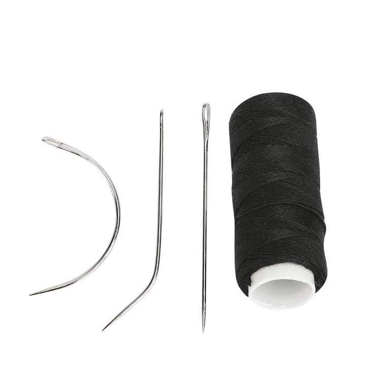 Hair Weaving Threads with 8Pcs C/J/I/T Shaped Needles Sewing Waxed Thread  for Hand Sewing, Hair Extensions, Making Wigs DIY (Black-Black-Black)