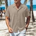 thumbnail image 2 of Wlynlyn Mens Button down Shirts Casual Short Sleeve Textured Summer Vacation Beach Shirts Solid Color Dress Blouses, 2 of 7