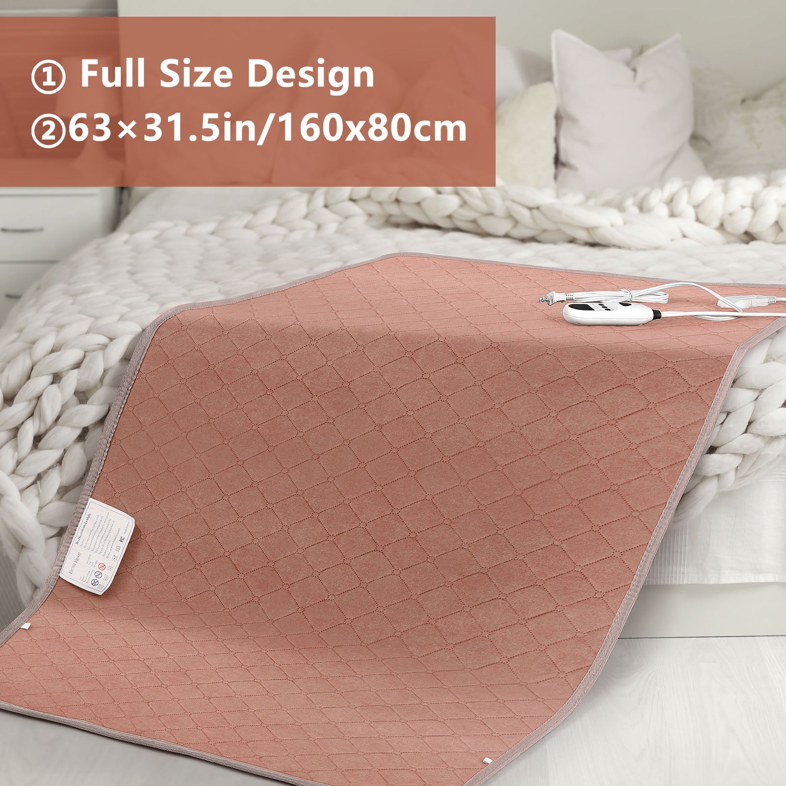 Electric Heating Blanket 63x31.5in Soft Flannel Heated Blanket with 9 Temperature Settings & 4 Timer ETL Certified Machine Washable for Bed Sofa OfficeBrown