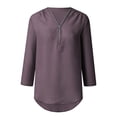 thumbnail image 7 of Holzkary Womens Half Zip V Neck Shirt Summer Half Sleeve Shirts Casual Loose Top Blouses T Shirts Women Ladies Clothing Loose Shirt Chiffon Zipper Long Sleeves Plus Size Tops Dark Grey S, 7 of 7