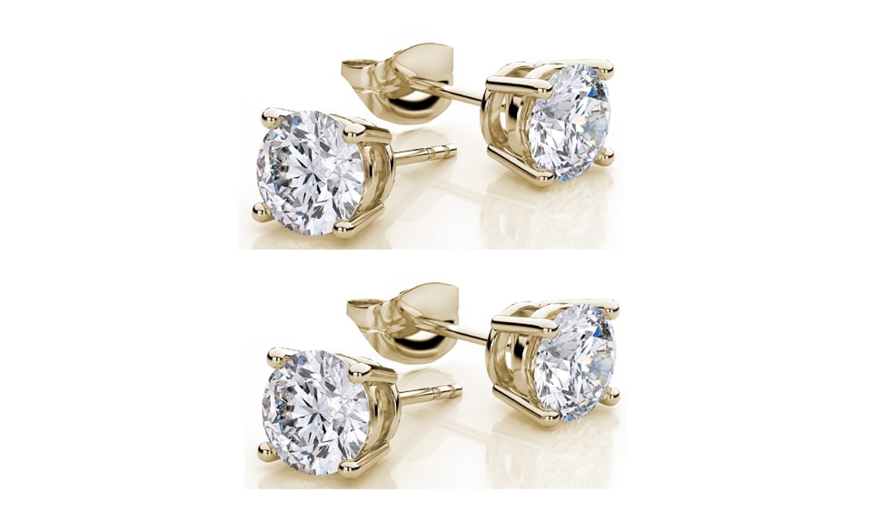 Paris Jewelry 10k Yellow Gold Plated Created White Sapphire 1/2 Carat Round Pack of Two Stud Earrings