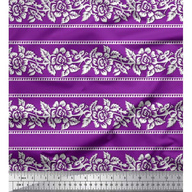 Soimoi Poly Georgette Fabric Leaves & Floral Block Print Fabric by The Yard 52 Inch Wide