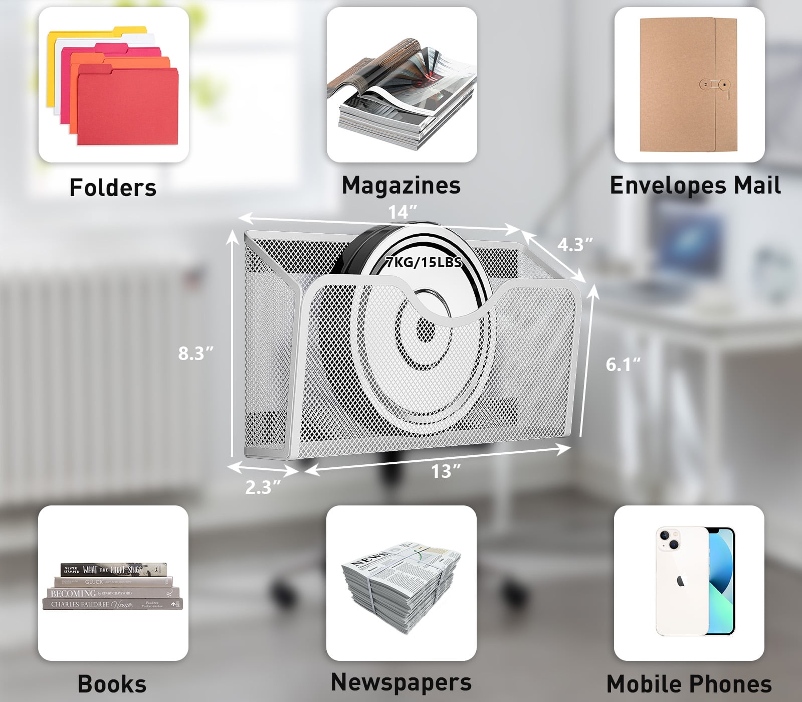 Magnetic File Holder 3PCS File Paper Mail Organizer No Drilling Magazine Paper Document Holder/Magnetic Hanging File Organizer