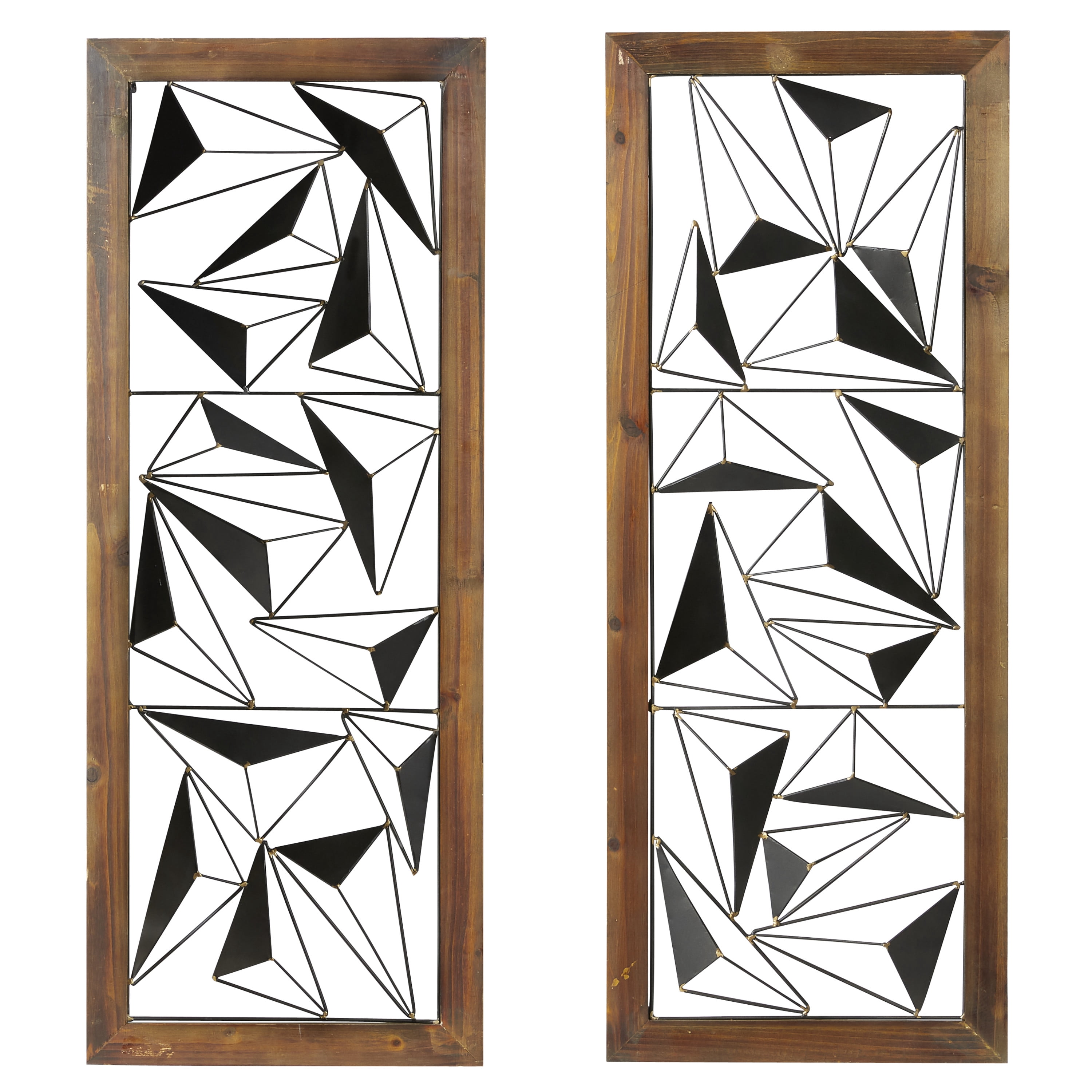 DecMode Black Metal Geometric Wall Decor with Wood Frame (2 Count)