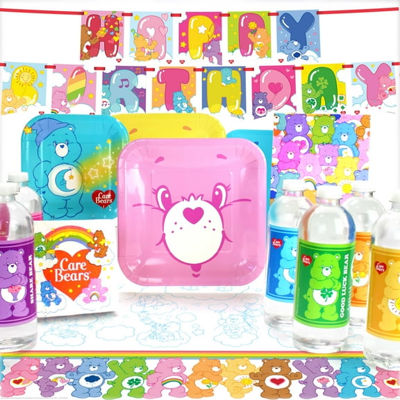 Prime Party Care Bears Birthday Party Kit, Dinner & Dessert Plates, Napkins, Banner for 8 Guests