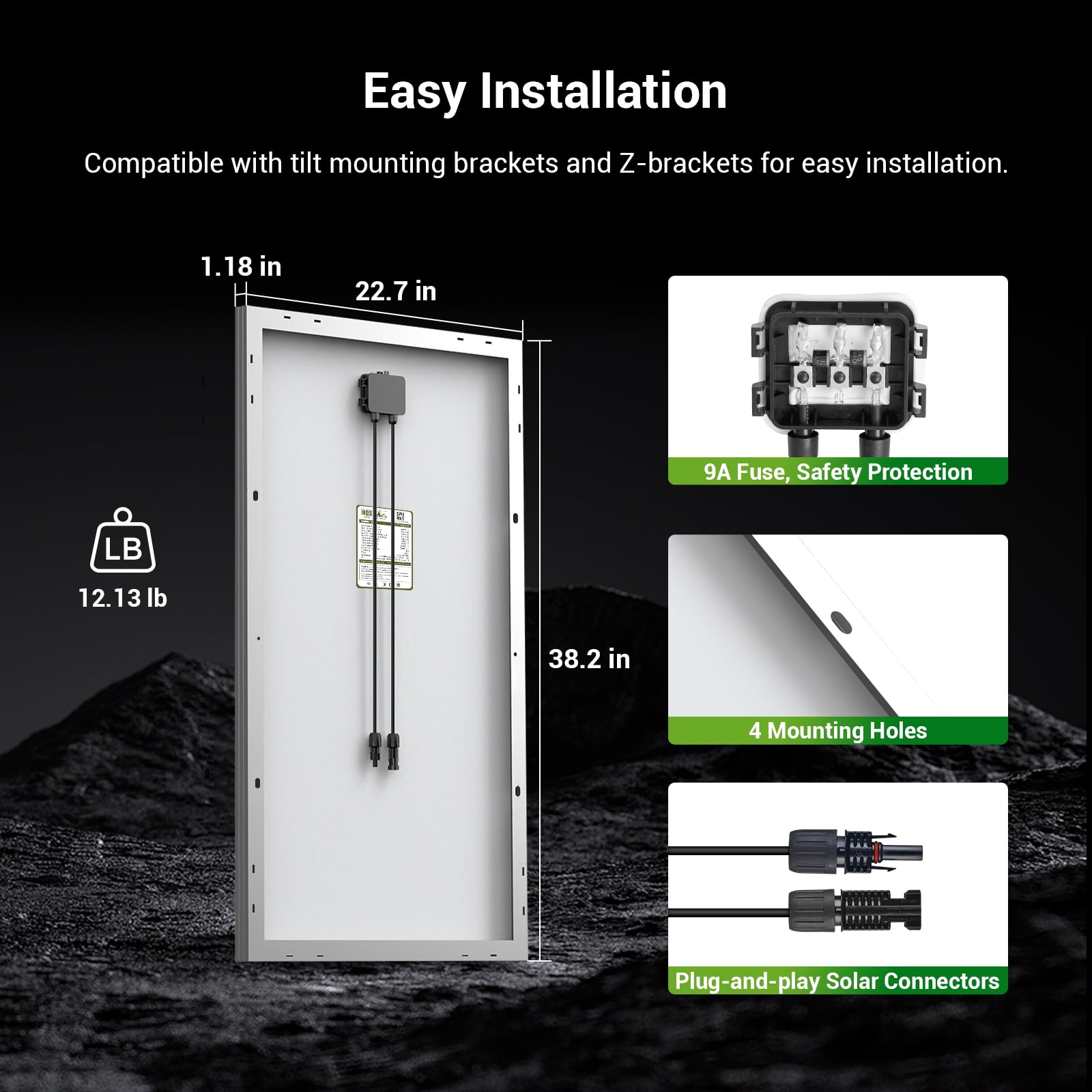 HQST 100 Watt 12 Volt Solar Panel 2pcs, 9BB Monocrystalline Solar Panels with 25% Efficiency, IP65 Rating for RV, Camper Van, Trailer, Marine, Cabin, Home Rooftop, Solar Farm