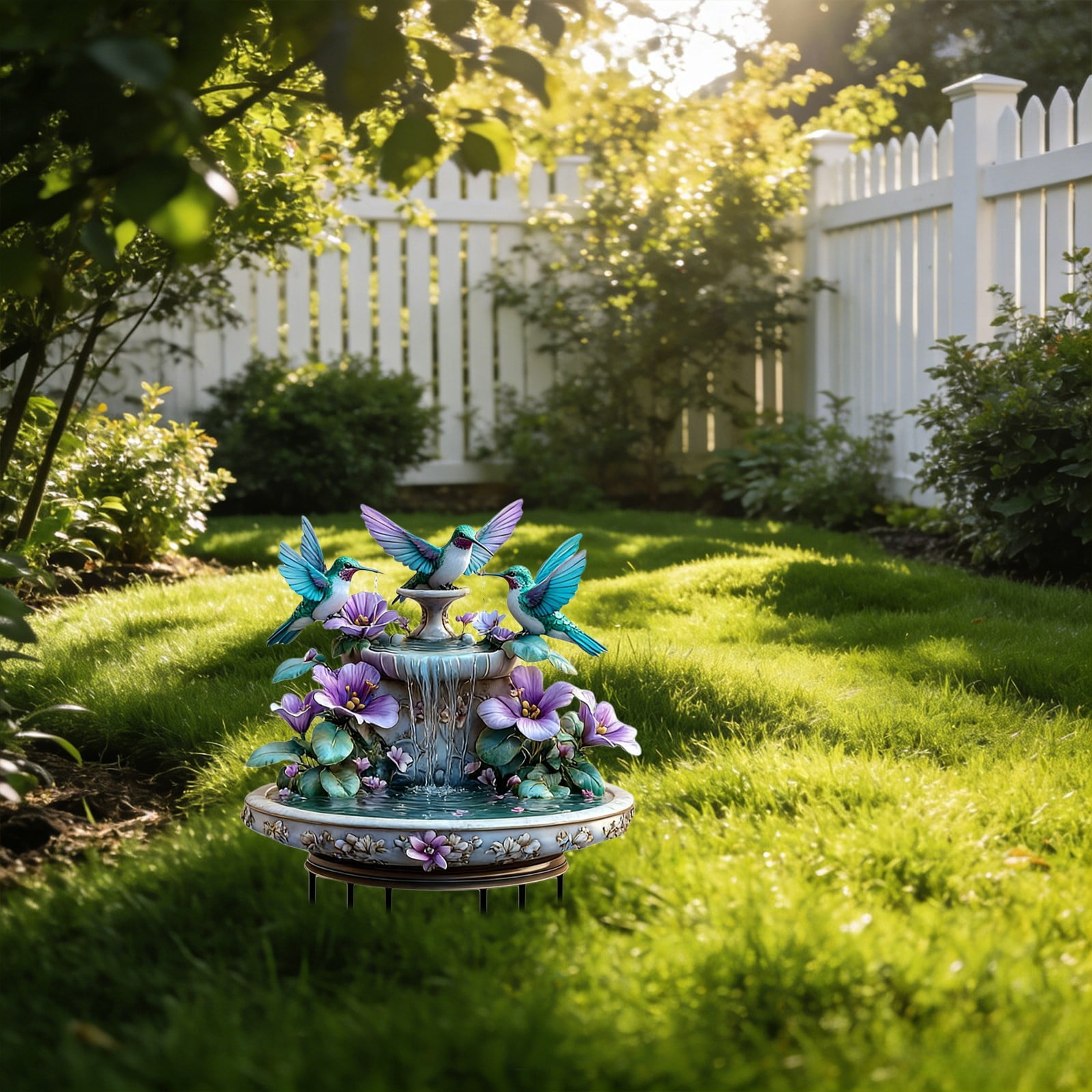 Hummingbird Garden Statue Splashing Bird Sculpture for Patio Lawn Weatherproof Outdoor Basin Decor,for Patios Balconies and Lawns