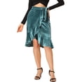 thumbnail image 1 of INSPIRE CHIC Falda Asimétrica Cruzada De Terciopelo Con Lazo Lateral Y Volante Dividido Para Mujer Azul M, 1 of 5