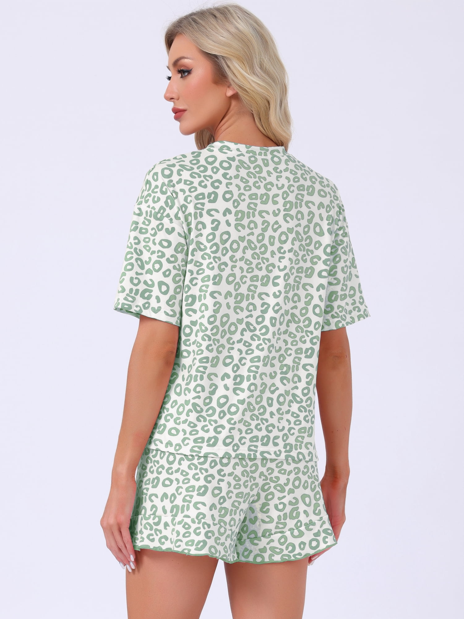 DARING DIVA Women's Soft Ruffle Loose Fit Round Neck Ruffled Hem Pajama Set L Green