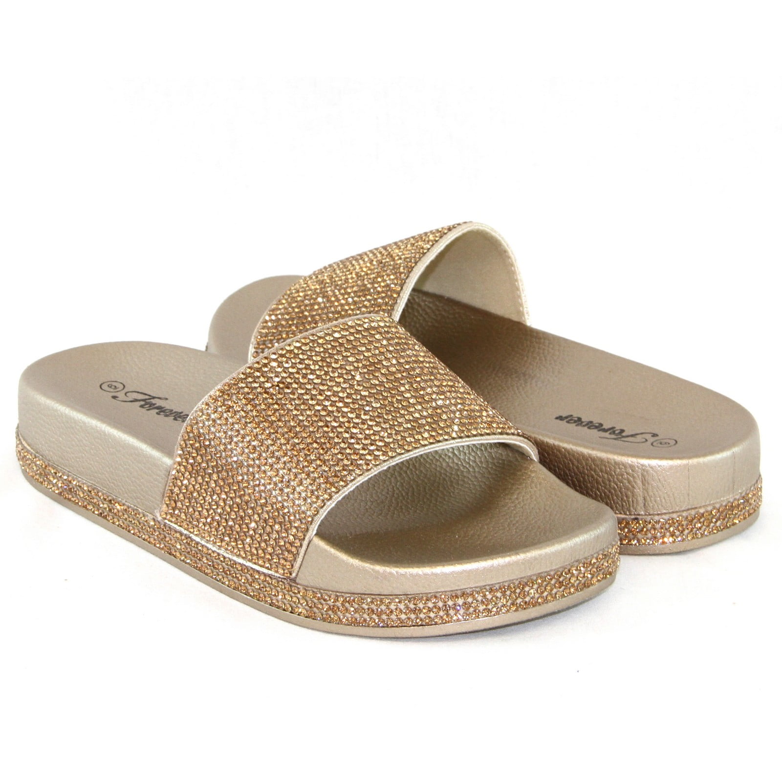 Women Glitter Rhinestone Design Platform Slides Sandals Shiny Shoes ...