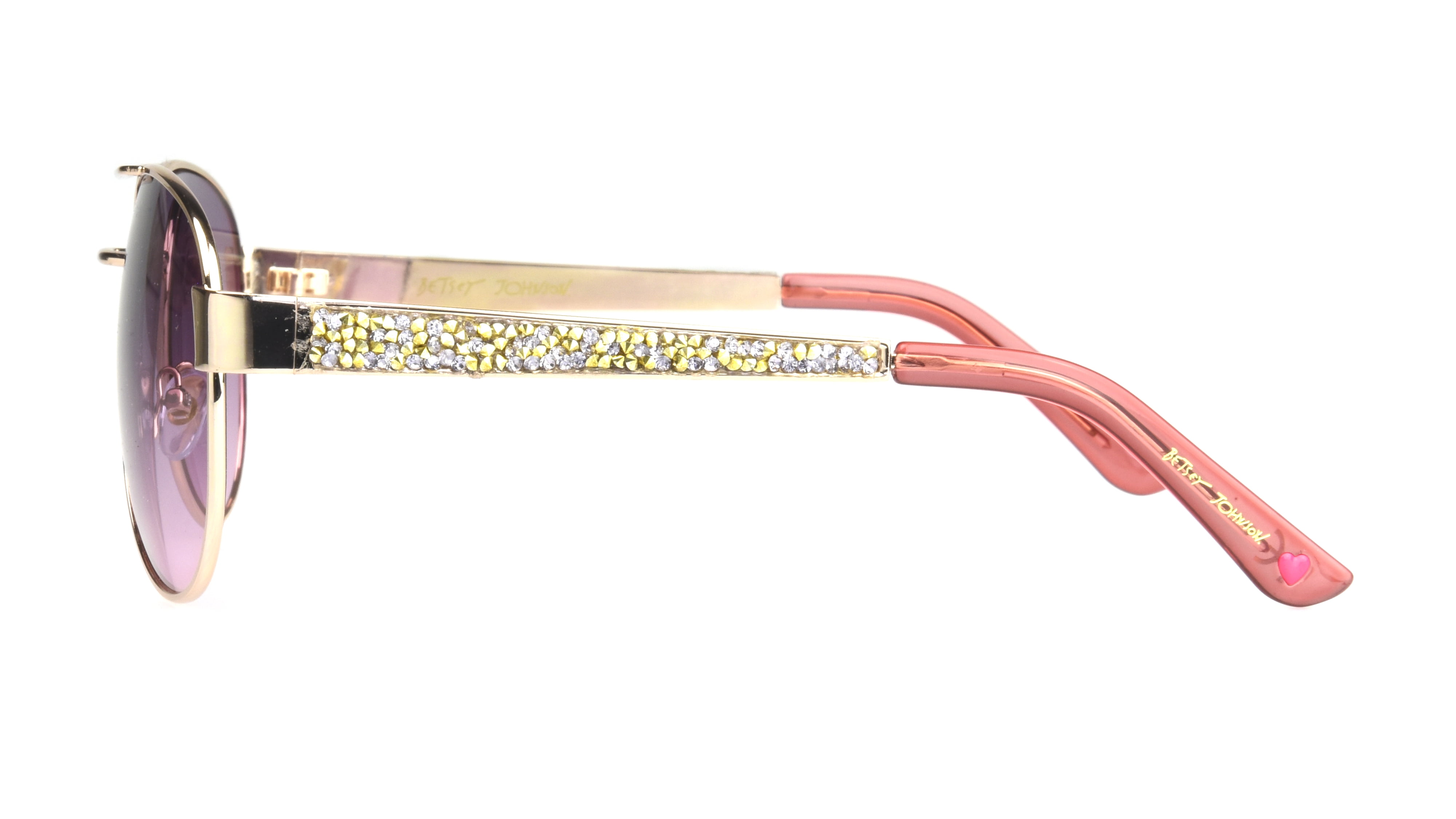 Betsey Johnson Women's Rose Gold Stone Encrusted Aviator Sunglasses