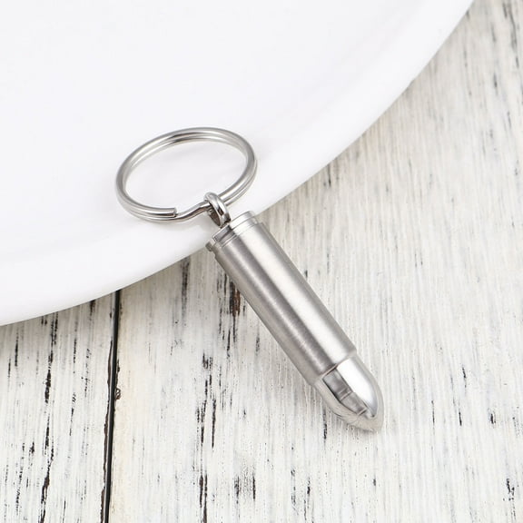 Silver Stainless Steel Bullet Pendant Cremation Urn Keychain Cremation Urn for Human Ashes Key Ring Memorial Keepsake Jewelry with Free Funnel Kit and Velvet Jewelry Box