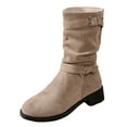 thumbnail image 6 of Mid Calf Boots for Women Slouch Casual Suede Round Toe Buckle Chunky Heel Winter Fall Platform Boots, 6 of 7