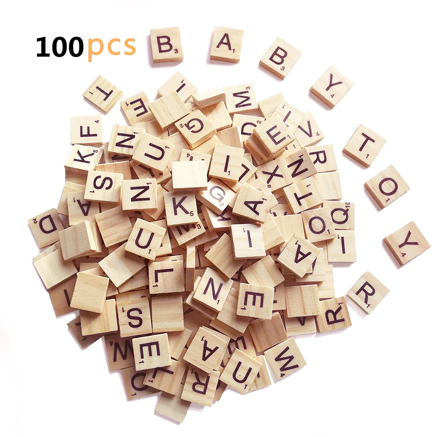 100 WOODEN SCRABBLE TILES BLACK LETTERS NUMBERS FOR CRAFTS WOOD ALPHABETS 