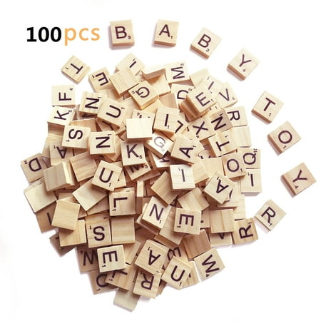 Wooden Scrabble Tiles,100 Pcs Wooden Alphabet Scrabble Tiles Letters Alphabet Wooden Pieces Numbers Pendants Spelling DIY Wood for Crafts Pendants