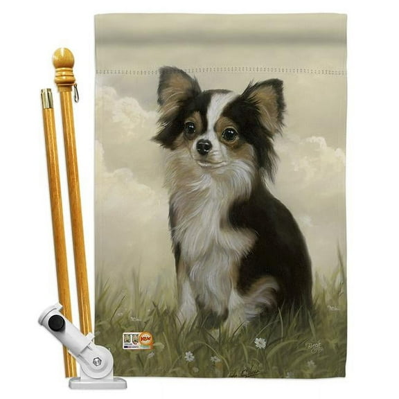 Breeze Decor BD-PT-HS-110094-IP-BO-D-US16-AL 28 x 40 in. Chihuahua Nature Pets Impressions Decorative Vertical Double Sided House Flag Set & Pole Bracket Hardware