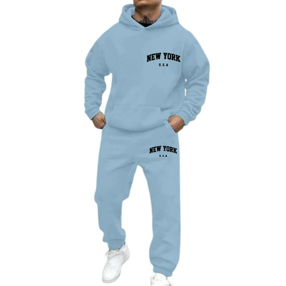 Yhkghxis NEW YORK Graphic Tracksuit Men 2 Piece Set Casual Workout Hoodies and Joggers Sweatsuits Sets Outfits with Pockets