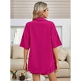 thumbnail image 5 of Women 2 Piece Outfit Summer Short Sleeve Top and Shorts Sweatsuit Set Rose Red S, 5 of 7