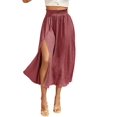thumbnail image 2 of Women'S High Waist Solid Midi Skirt with Split Thigh and Pleated Paperbag Waist Red S, 2 of 9
