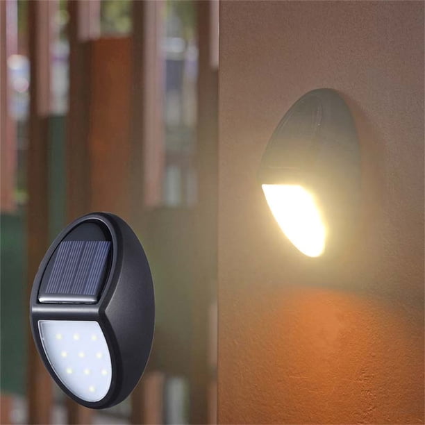 Luces Solares Lámpara solar de pared con 10 LED, impermeable, para valla de jardín exterior, con luz blanca cálida (negra) JASKFLY