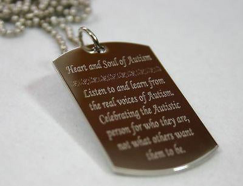 STAINLESS STEEL AUTISM AWARENESS RIBBON DOG TAG NECKLACE