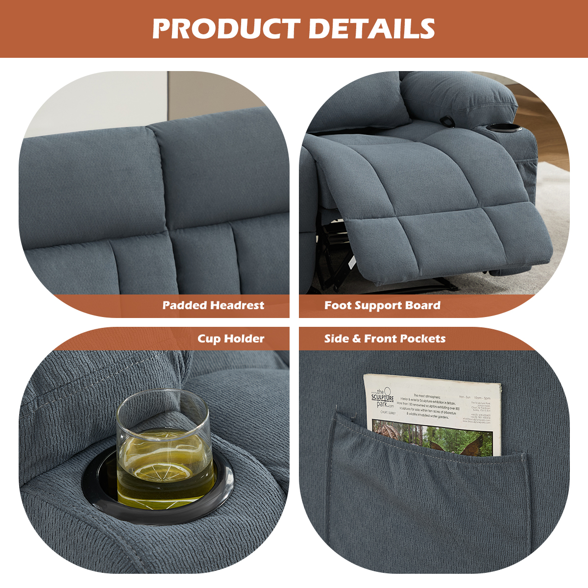 MAYEERTY Recliner Loveseat with Cup Holders, Manual Reclining Sofa Love Seat for Living Room