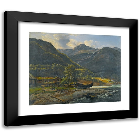 Johan Christian Dahl 14x12 Black Modern Framed Museum Art Print Titled - View that the Shield in Lyster (1843)