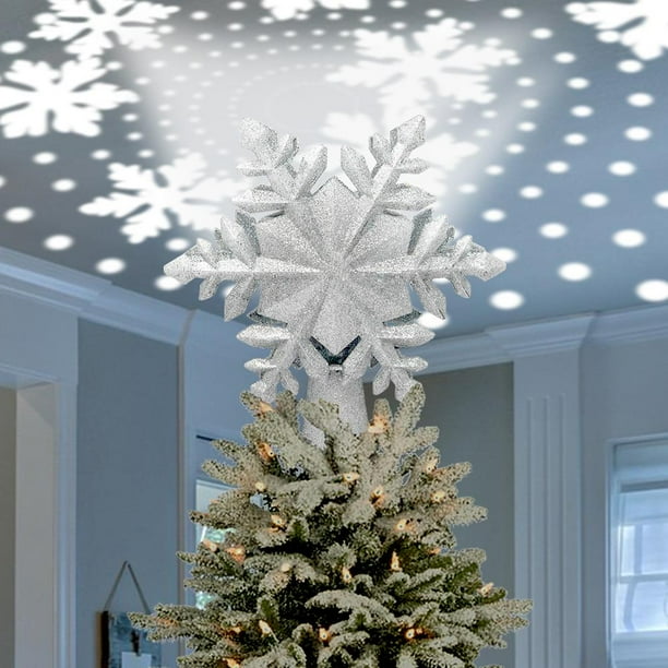 Celebrate A Holiday Christmas Tree Snowflake Lighted Tree Topper Projector - Beautiful Led Rotating Snowflakes For Christmas Decorations - 3D Glitter Snowflake Tree Light - Ul Listed For Safety - Walmart.com