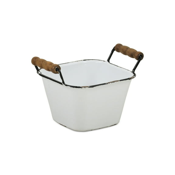 Cheungs 5012BK Lacquered Finish White Storage with Side Wood Handles - Black Rim