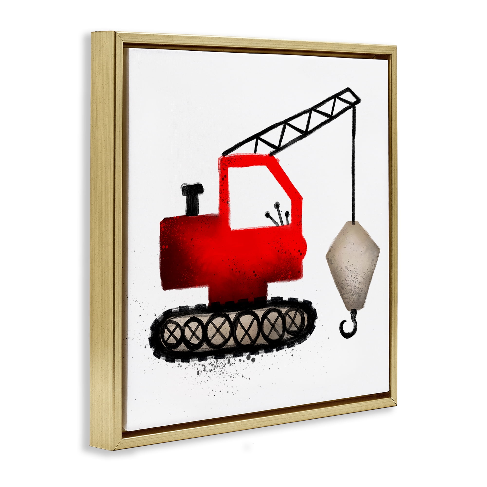 Stupell Industries Red Construction Vehicle Transportation Painting Gold Floater Framed Canvas Art Print Wall Art, 18 x 18