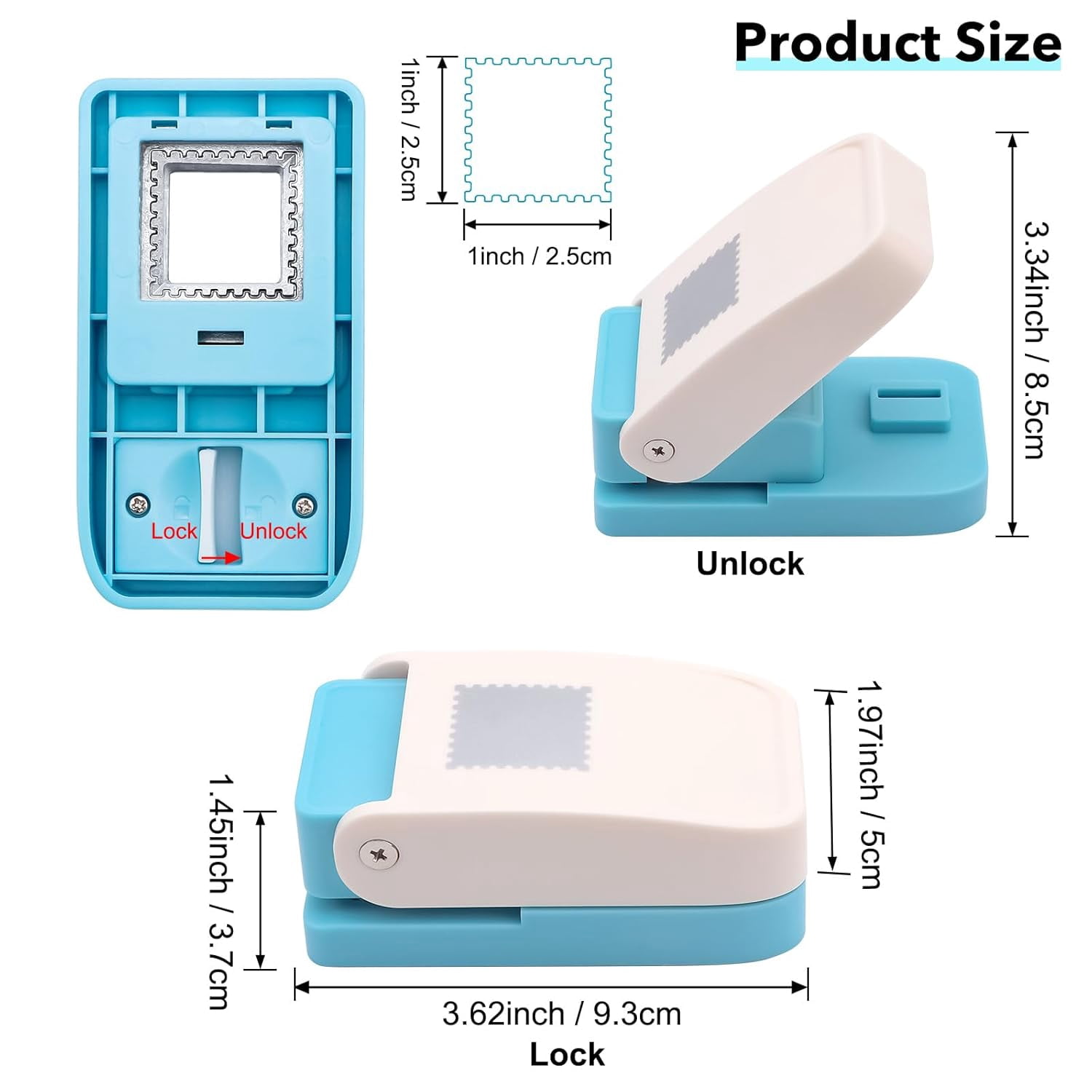 Niuxa Stamp Puncher 1x1inch Square Postage Stamp Punch |Stamp Hole Puncher| Scalloped Rectangle Lever Action Paper Punches for Crafting Scrapbooking DIY Card Making Arts Crafts Supplies