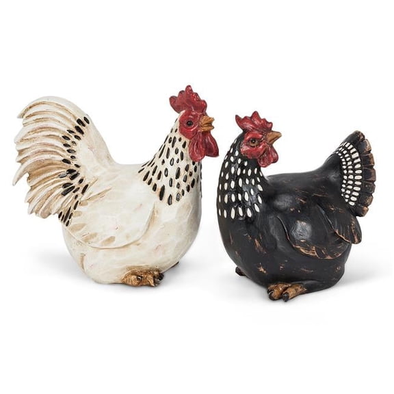Abbott Collections AB-27-BW-590 4 & 5 in. Sitting Rooster & Hen, Antique Black & White - Set of 2