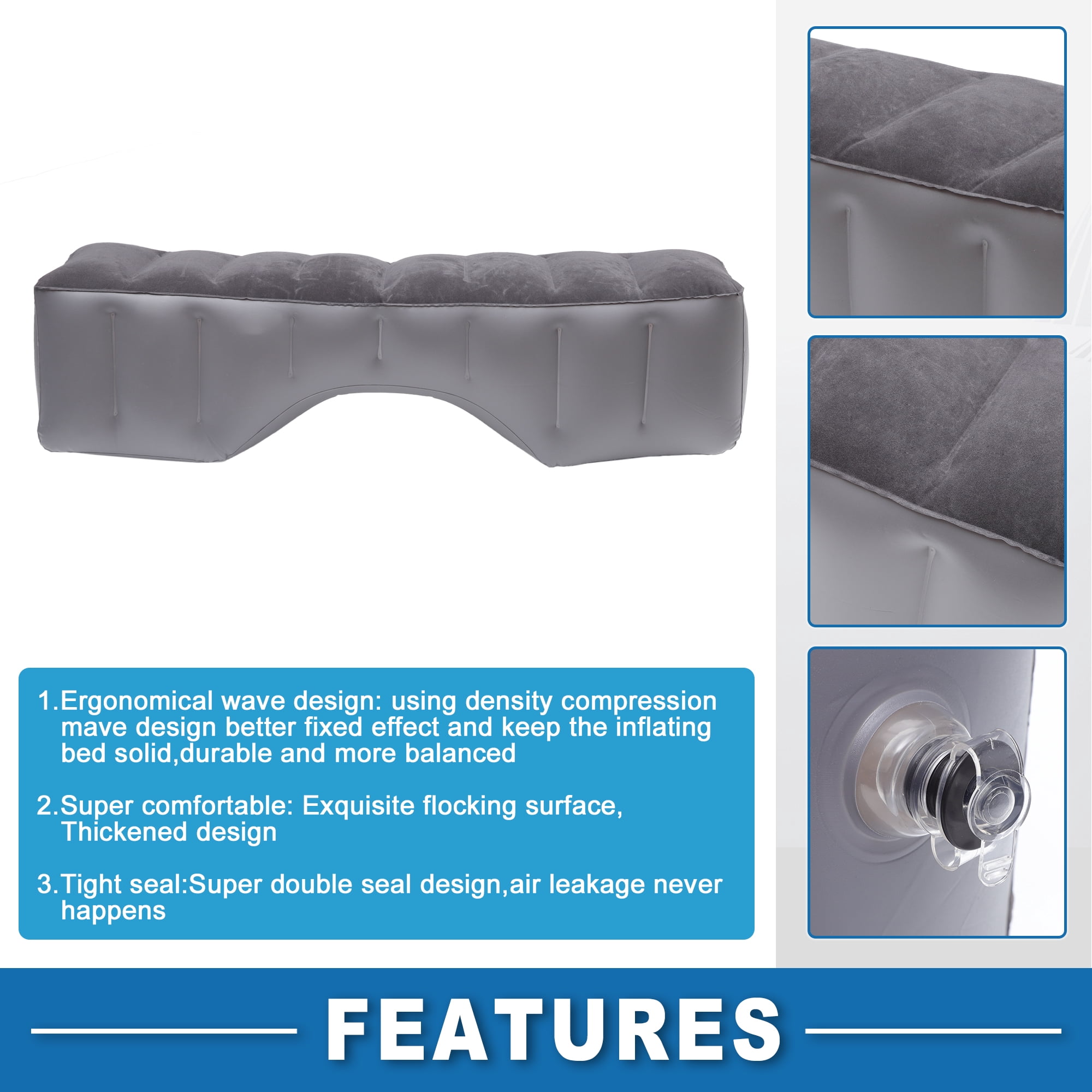 Unique Bargains Car Mattress Sleeping Mat Comfortable Rear Seat Air Bed Gap Pad for Napping Travel Gray