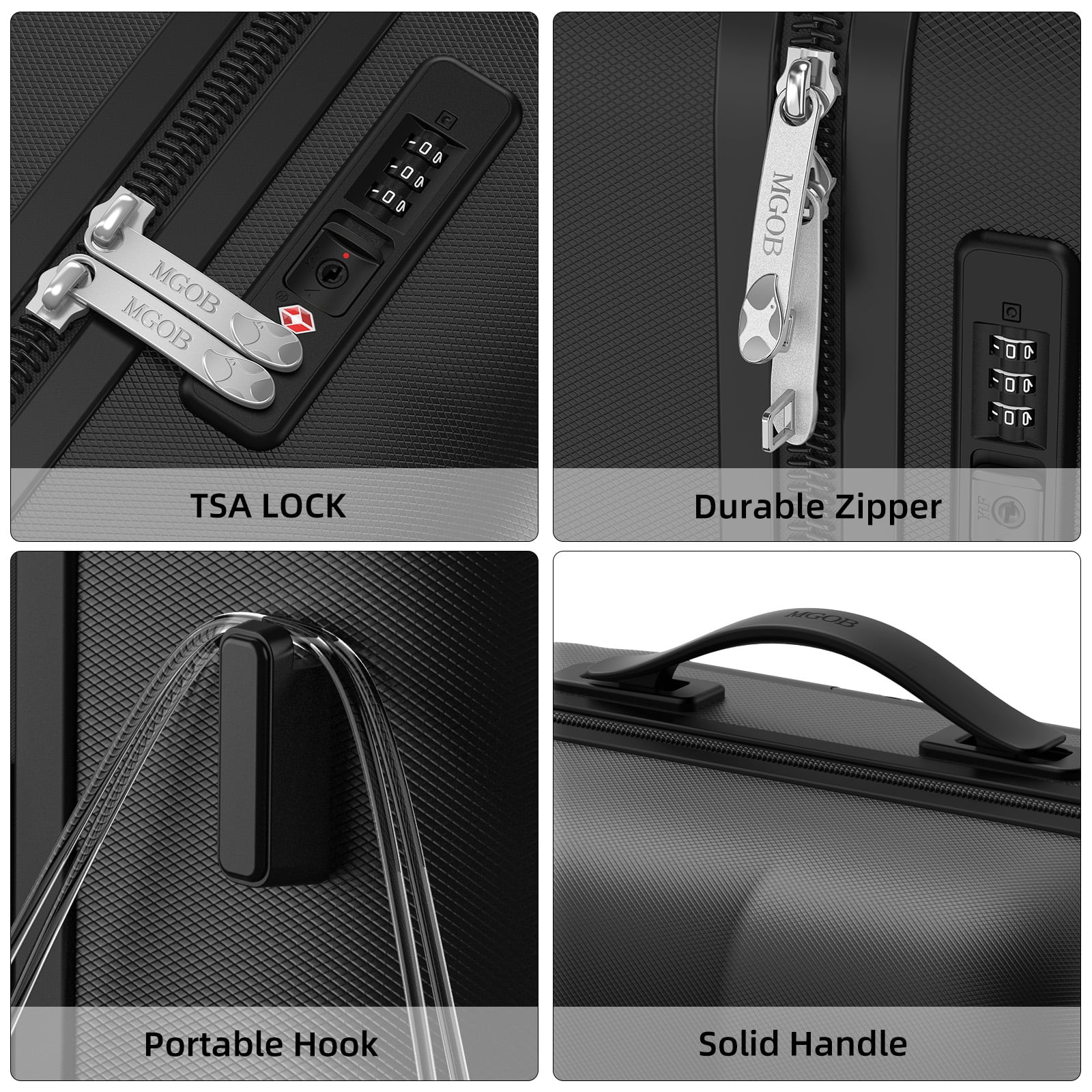 MGB Hardside 20“ Carry On Luggage with Spinner Wheels & Built-in TSA Lock, Durable Suitcase Rolling Luggage with Scratch-Resistant Surface, Carry-On 20-Inch Black